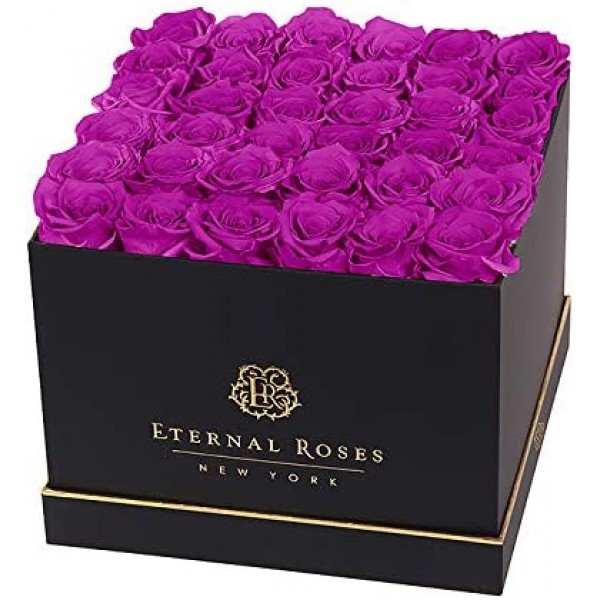 GIFTS PLAZA (D) Luxury Long Lasting Roses in a Black Box, Preserved Flowers 10'' (Orchid)